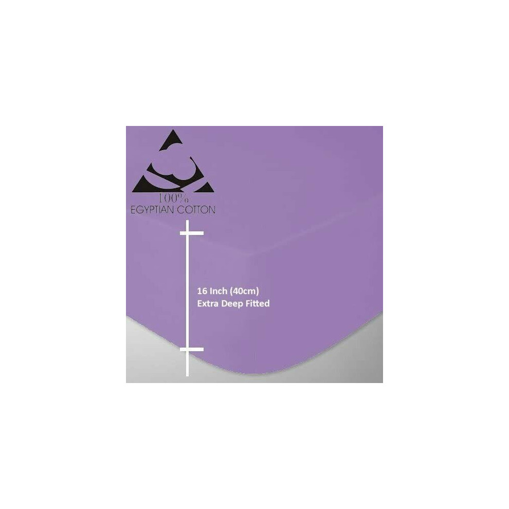 (Lilac , Single) 100% Egyptian Cotton 200 Thread 40CM Fitted Sheet