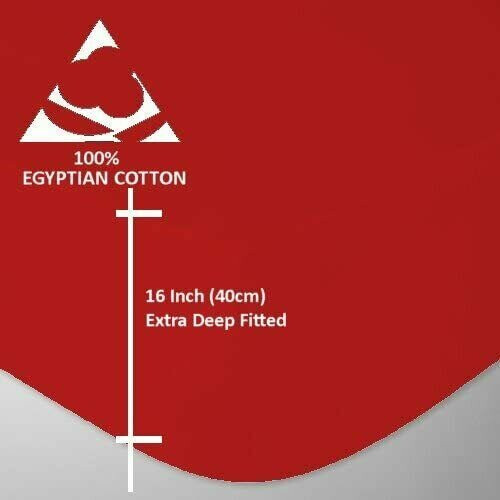 (Red, Single) 100% Egyptian Cotton 200 Thread 40CM Fitted Sheet