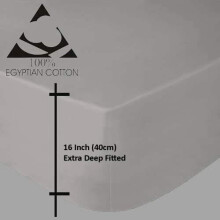 (Grey, Double) 100% Egyptian Cotton 200 Thread 40CM Fitted Sheet