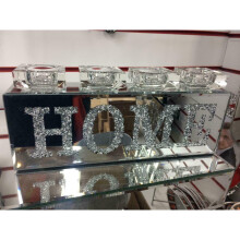 CRUSHED DIAMOND SILVER CRYSTAL LOVE & HOME TEALIGHT HOLDER NEW UK