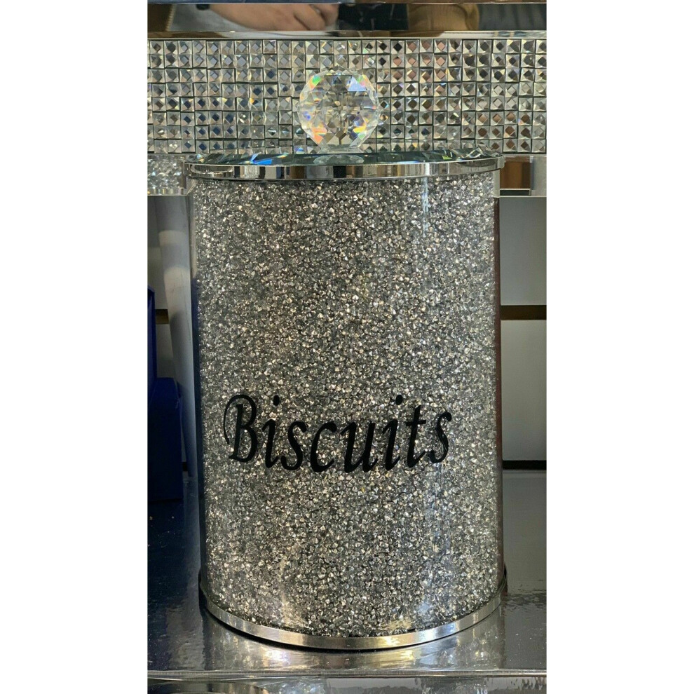 Silver Crushed BISCUIT JAR Tin Crystal Elements Bin Glass Kitchen new diamond