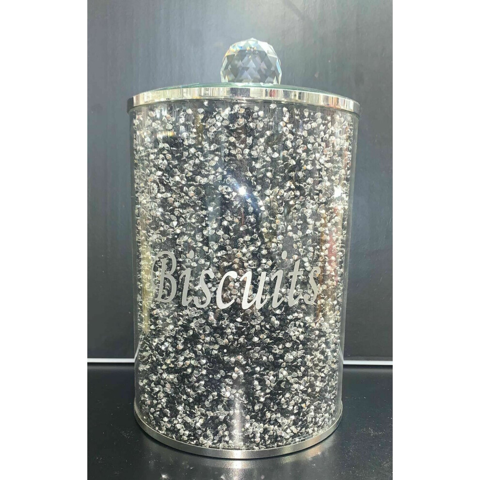 CRUSHED DIAMOND BLACK&SILVER CRYSTAL BIG BISCUIT BIN NEW_UK_SELLER