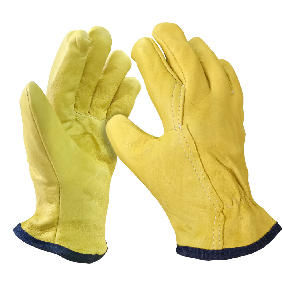 (Large) Soft Leather Lorry Driver Safety Work Gloves Fleece Cotton Lined