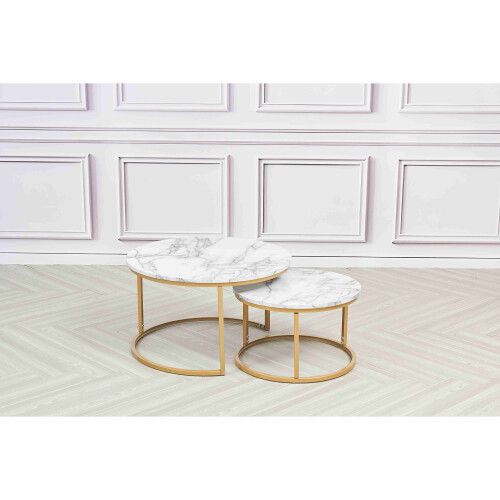 Double Nested Coffee Table Set Marble Effect Nesting Sofa Side Table 1