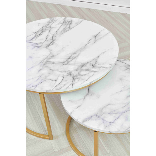 Double Nested Coffee Table Set Marble Effect Nesting Sofa Side Table 2
