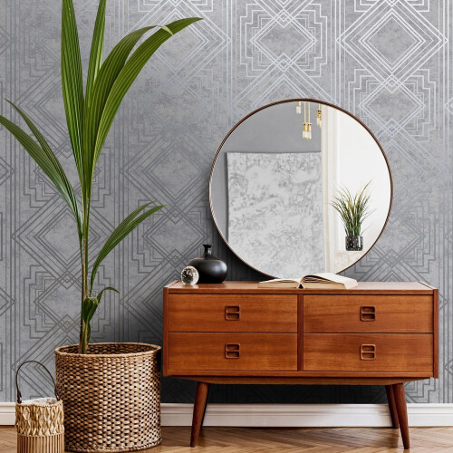 Holden Decor Obsidian Delano Grey Silver Wallpaper 75943 2