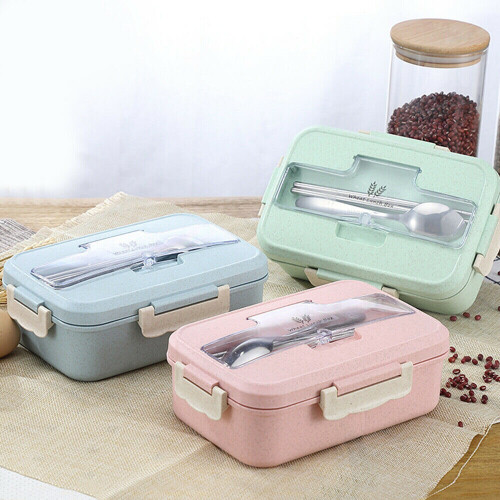 (Blue) 3 Compartments Lunchboxes Food Bento Boxes