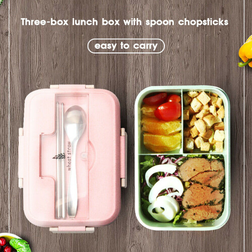 (Blue) 3 Compartments Lunchboxes Food Bento Boxes 2