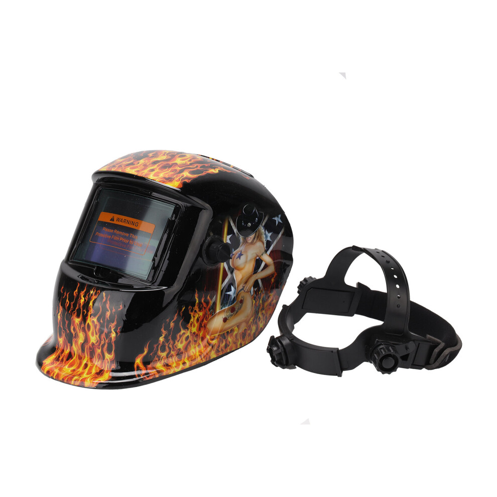 (Flame Girl) Auto Darkening Welding Helmet Mask Welder Grinding Function SolarPower