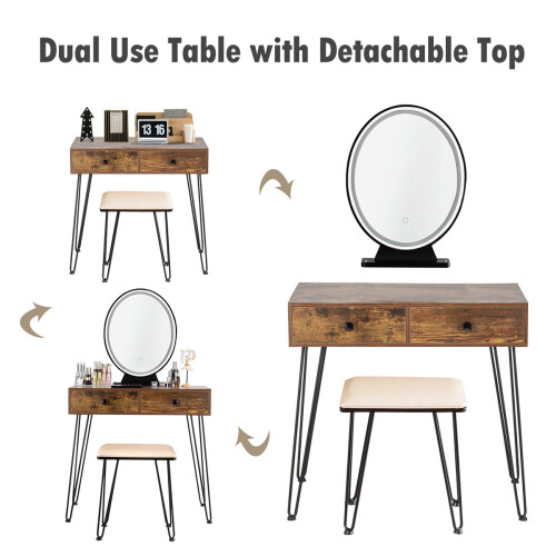 Costway Vanity Table Set Make up Dressing Table Desk Cushioned Stool w/Mirror 2