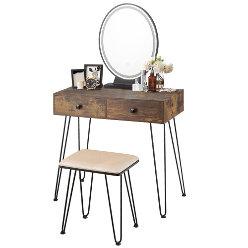 Costway Vanity Table Set Make up Dressing Table Desk Cushioned Stool w/Mirror
