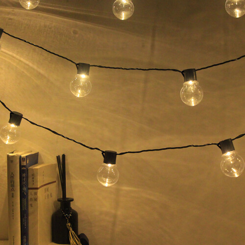 (Transparent Warm White) Outdoor Solar-Powered 20-Bulb Retro String Lights