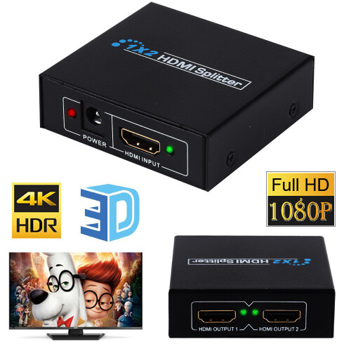 1 Input 2 Output Hdmi Splitter 2 Way Switch Box Hub Supports Full 4K