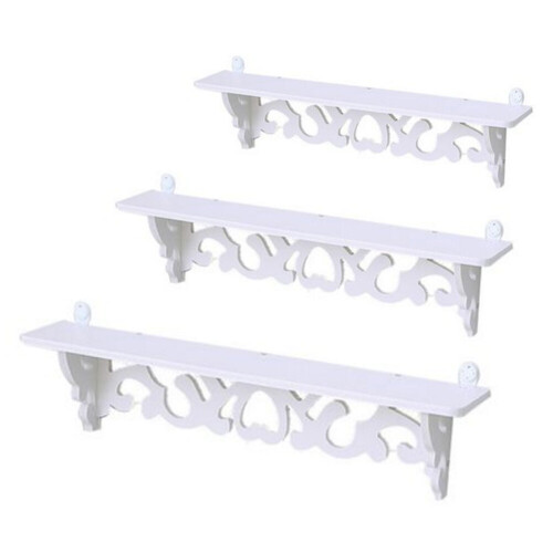 Living And Home Set of 3 Carving Floating Shelves Wall Mounted Storage Display Rack 1