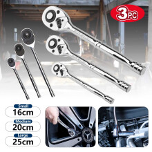 3PCS HEAVY DUTY QUICK RELEASE RATCHET HANDLE SET 1/4" 3/8" 1/2" DR