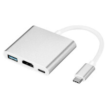 (Sliver) 3 in 1 Hub Adapter Cable 4K USB 3.1 Type-C to HDMI / USB 3.0 / USB-C For Laptop