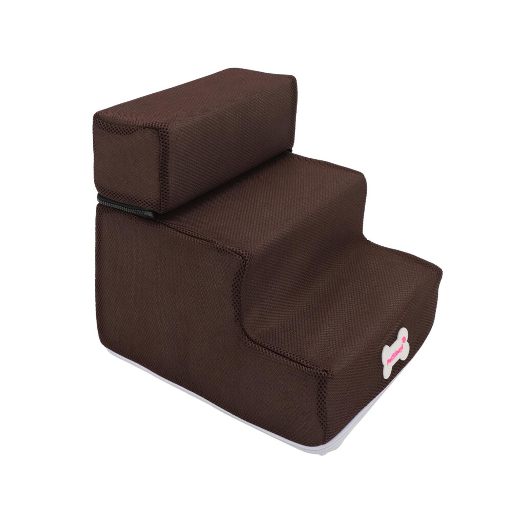(Brown ) Easy 3 Step Dog Stairs For High Bed Pet Cat Ramp Ladder Removable Top