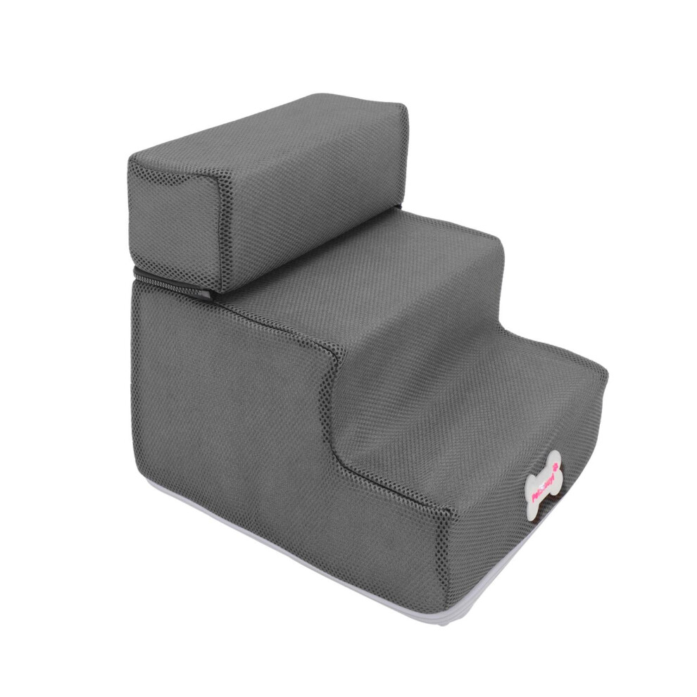 ( ) Easy 3 Step Dog Stairs For High Bed Pet Cat Ramp Ladder Removable Top Gray