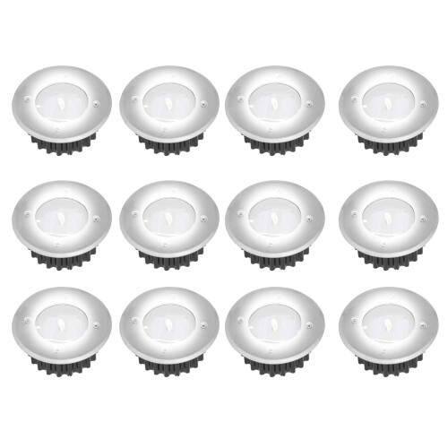 (12pcs, White Light) Solar-Powered Stainless Steel LED Deck Lights