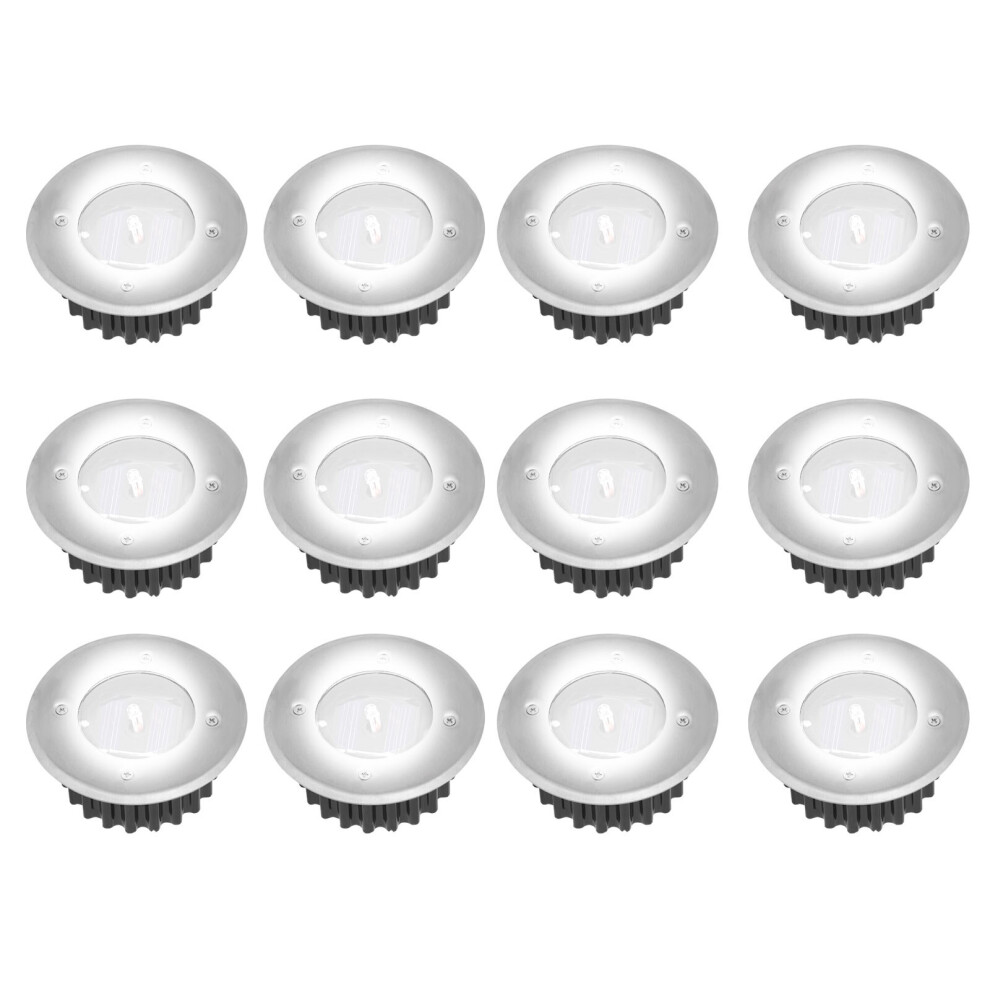 (12pcs, White Light) Solar-Powered Stainless Steel LED Deck Lights