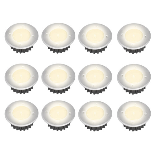 (12pcs, Warm White) Solar-Powered Stainless Steel LED Deck Lights