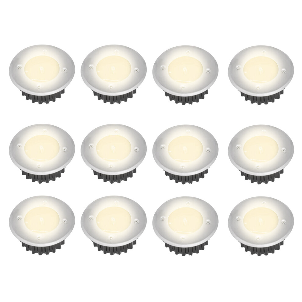 (12pcs, Warm White) Solar-Powered Stainless Steel LED Deck Lights