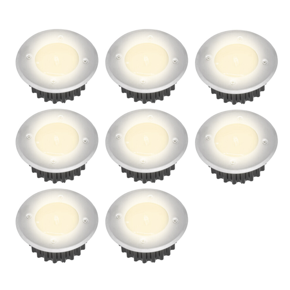 (8Pcs, Warm ) Solar-Powered Stainless Steel Led Deck Lights White