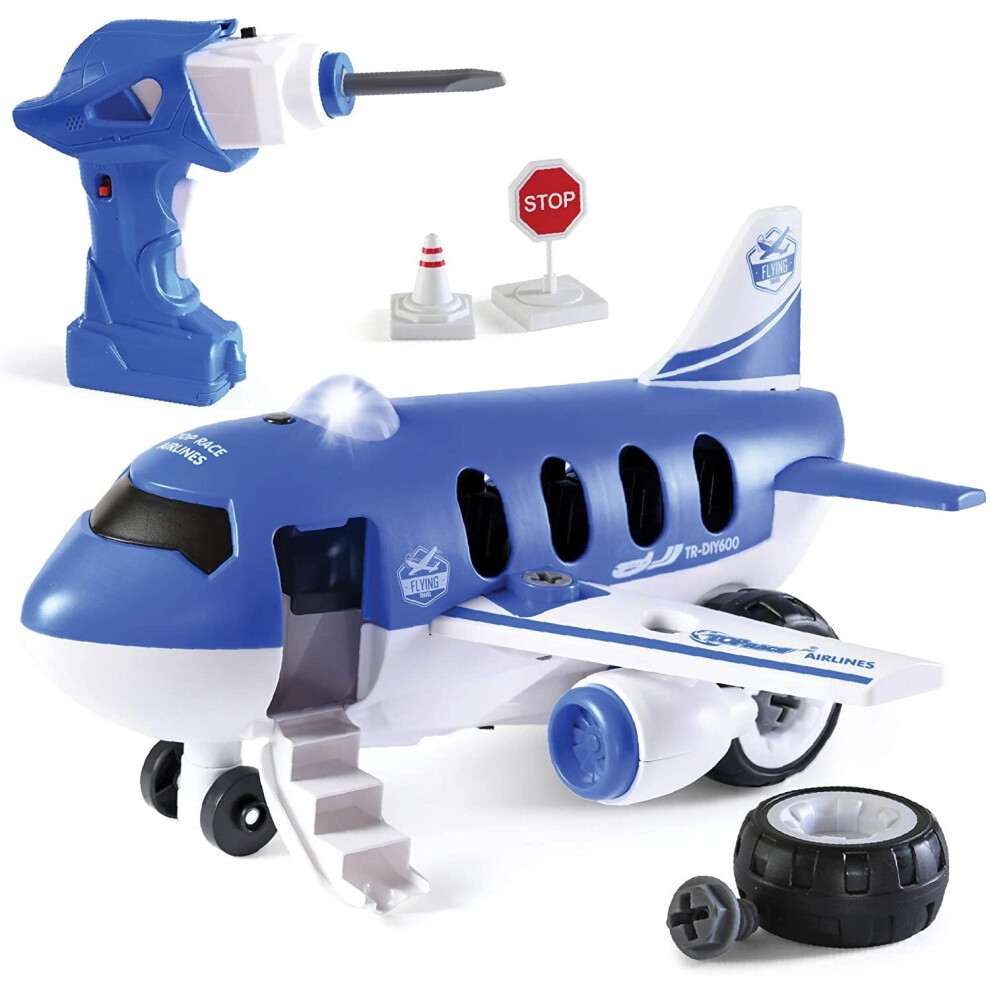 Top Race Take Apart Toys with Electric Drill - Converts to Remote Control Airplane - Take Apart Toy Car for Boys - Kids Stem Building Toy Airplane