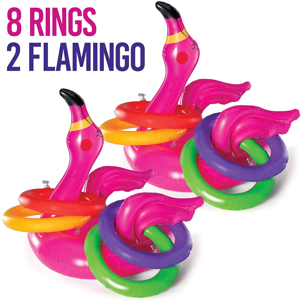 Top Race Flamingo Ring Toss Game For Kids & Adults - Outdoor Inflatable Pool Toy - 2 Piece Floating Pool Game For Swimming Pool Beach Carnival Games