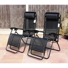 Set Of 2 Garden Gravity Sun Lounger Folding Sun Bed Relaxing Reclining Chairs (Black)