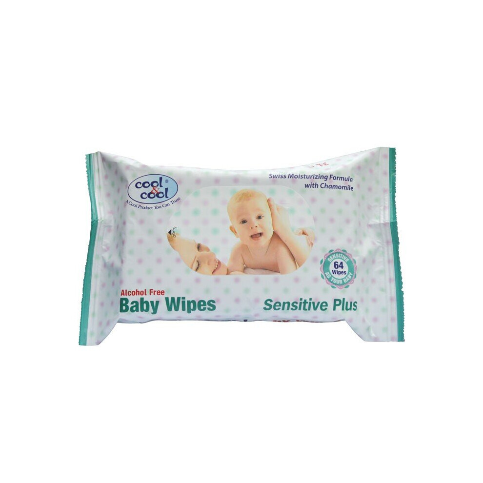 Baby Wipes Sensitive Plus 64'S | Soft, Hypoallergenic Baby Wipes | Alcohol-Free, Dermatologically Tested, Gentle Wipes For Sensitive Skin Cool & Cool