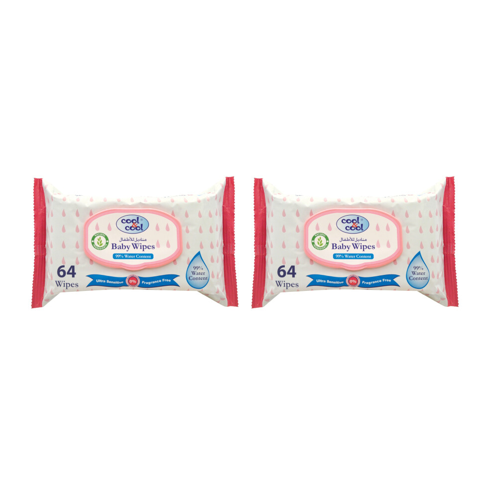 99% Water Content Baby Wipes 64'S X 2 | Hypoallergenic, Ultra-Gentle Wipes For Babies | Alcohol-Free, Soft, And Safe For Sensitive Skin Cool & Cool