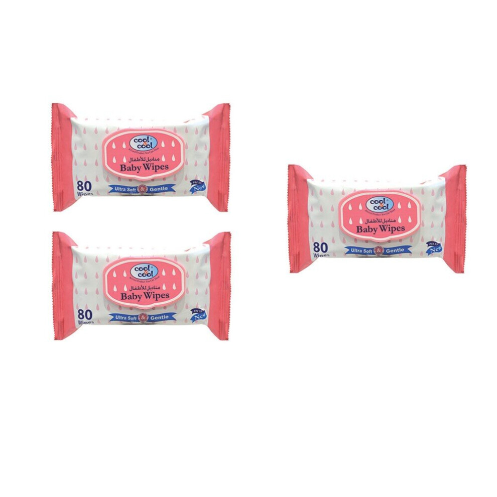 Cool & Cool Baby Wipes 80'S (2+1 Pack), Ultra Soft & Gentle, Alcohol Free, Enriched With Aloe Vera For Baby Delicate Skin ( Pack Of 3 )