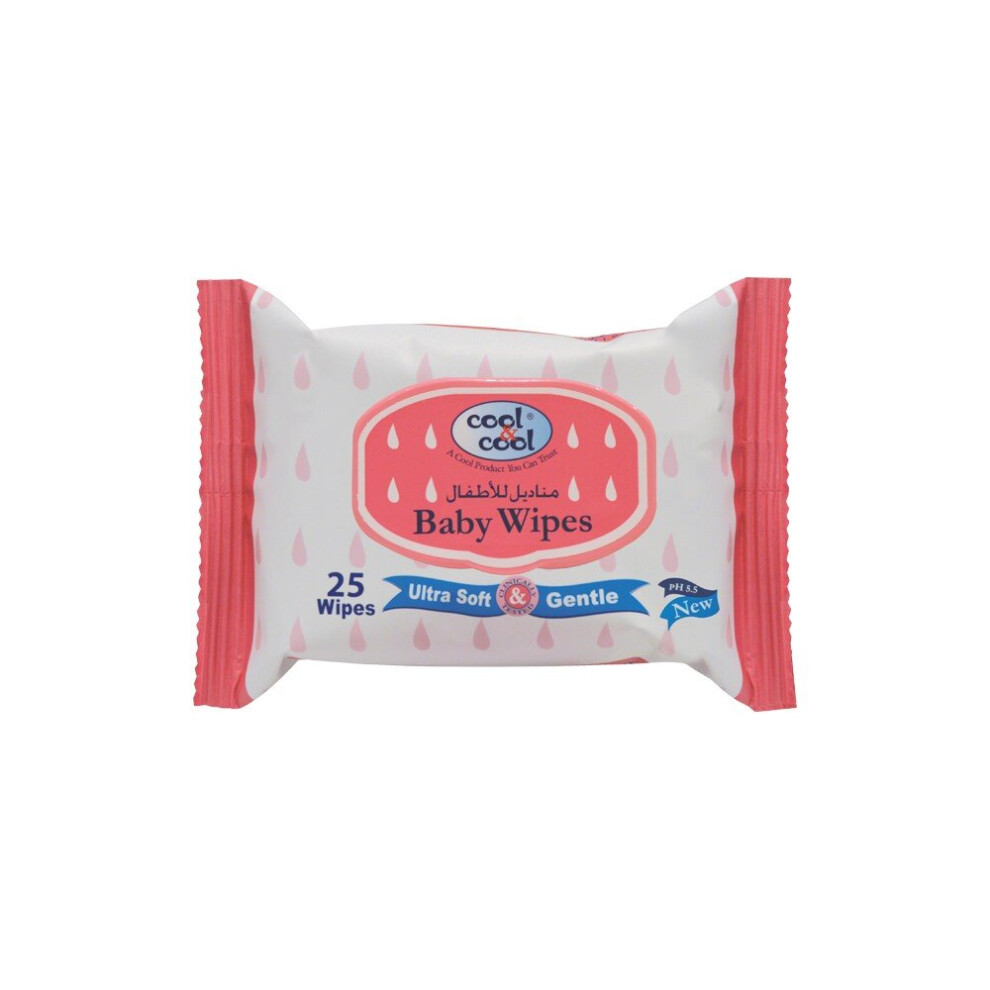 Cool & Cool Baby Wipes 25'S, Ultra-Soft & Gentle, Alcohol-Free, Enriched With Aloe Vera For Sensitive Skin