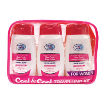 Cool & Cool Travelling Kit for Women - 3-Piece Skin Care Set |Shower Gel, Body Lotion, Shampoo & Conditioner |Convenient & Portable Travel Essentials