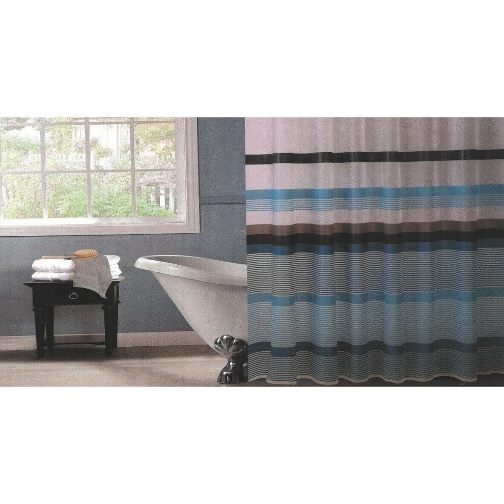 Striped Blue Shower Curtain 180 x 180cm Including Hooks Reinforced Hook Holes