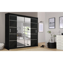(Black, 203cm) Oslo Mirror Bedroom Sliding Wardrobe