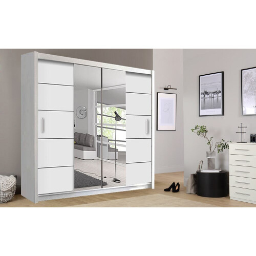 (White, 180cm) Oslo Mirror Bedroom Sliding Wardrobe