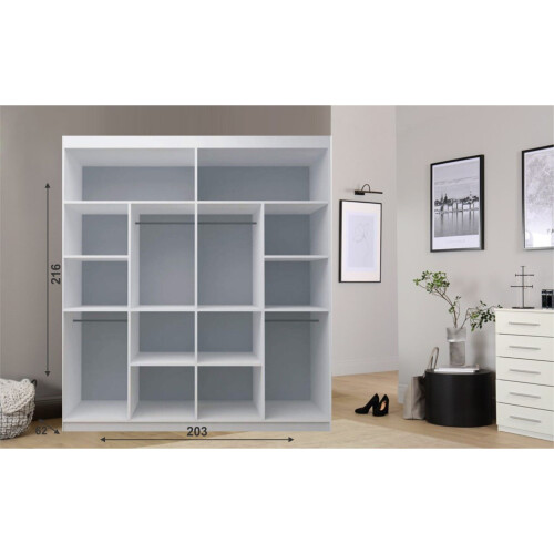 (White, 203cm) Oslo Mirror Bedroom Sliding Wardrobe 1