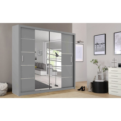 (Grey, 180cm) Oslo Mirror Bedroom Sliding Wardrobe