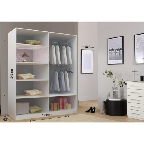 (White, 180cm) Oslo Mirror Bedroom Sliding Wardrobe 1
