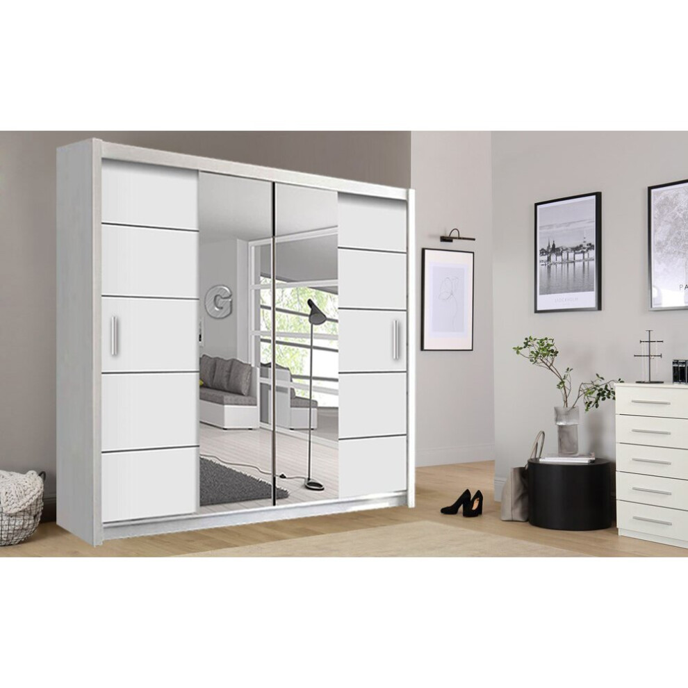 (White, 203cm) Oslo Mirror Bedroom Sliding Wardrobe