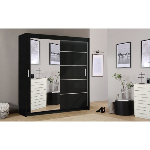 (Black, 203cm) Lyon Modern Bedroom Sliding Door Wardrobe