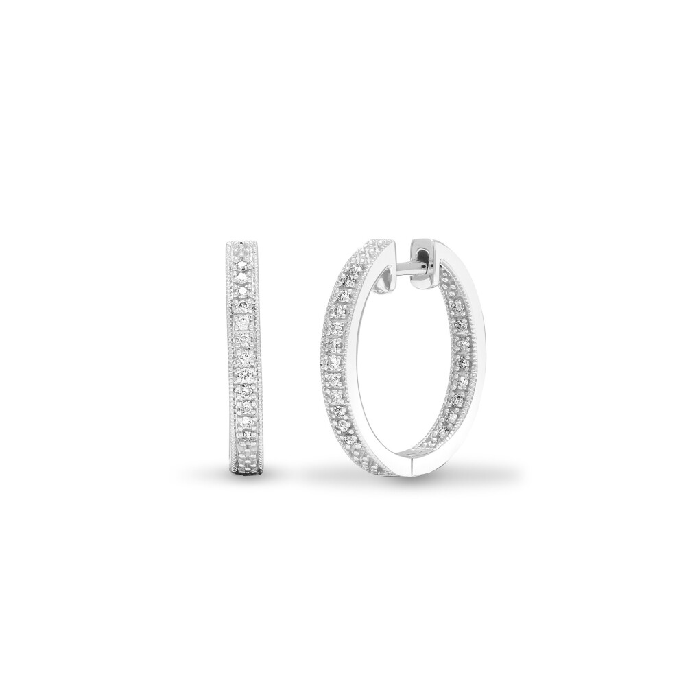 Jewelco London Ladies Solid 9ct White Gold 4 Claw Set Round J I1 0.25ct Diamond Eternity Hoop Earrings 20mm - 9E046