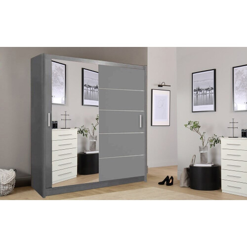 (Grey, 203cm) Lyon Modern Bedroom Sliding Door Wardrobe