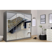 (Grey) Milan Full Mirror Bedroom Sliding Wardrobe 250cm