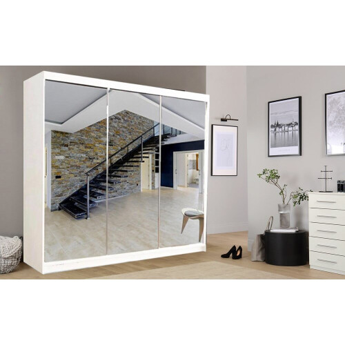 (White) Milan Full Mirror Bedroom Sliding Wardrobe 250cm