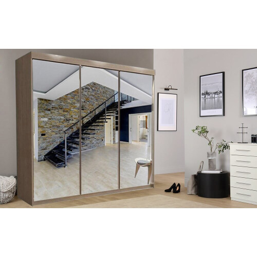 (Oak) Milan Full Mirror Bedroom Sliding Wardrobe 250cm