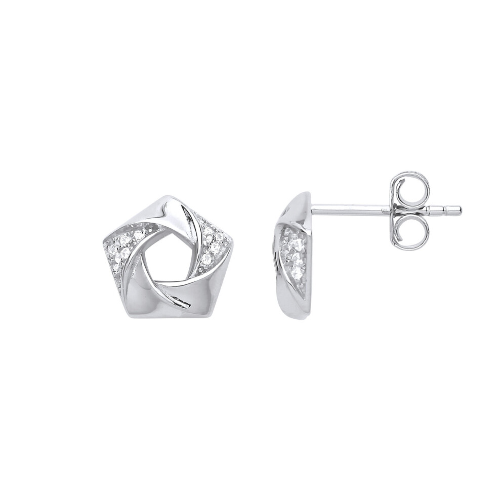 Jewelco London Ladies Sterling Silver Cubic Zirconia Swirling Pentagon Flower Stud Earrings - GVE723