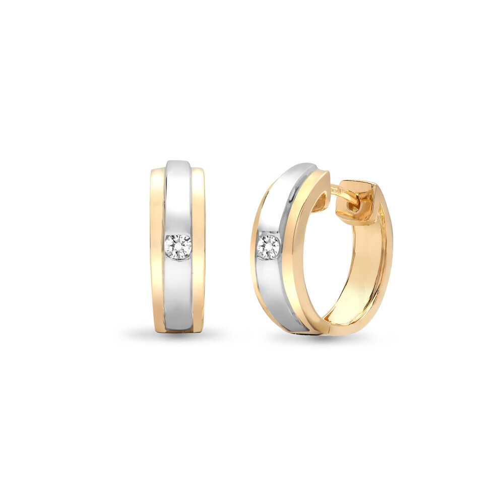 Jewelco London Ladies 18ct 2 Colour Gold Channel Set Round G SI1 0.06ct Diamond Solitaire Huggie Hoop Earrings 13mm - 18E246